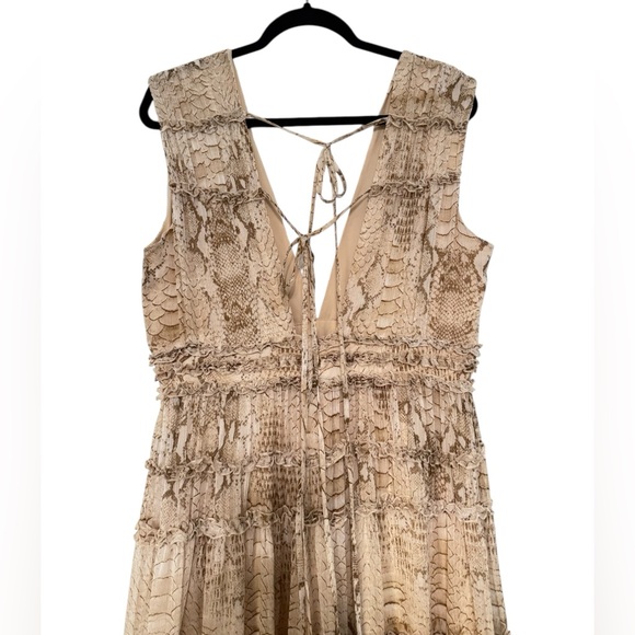 Gianni Bini Athena Snake Print Crinkled Chiffon Plunging A-Line Maxi Dress - Picture 11 of 16